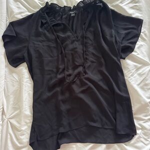 Ann Taylor Factory Black Ruffled Tie Front Blouse
